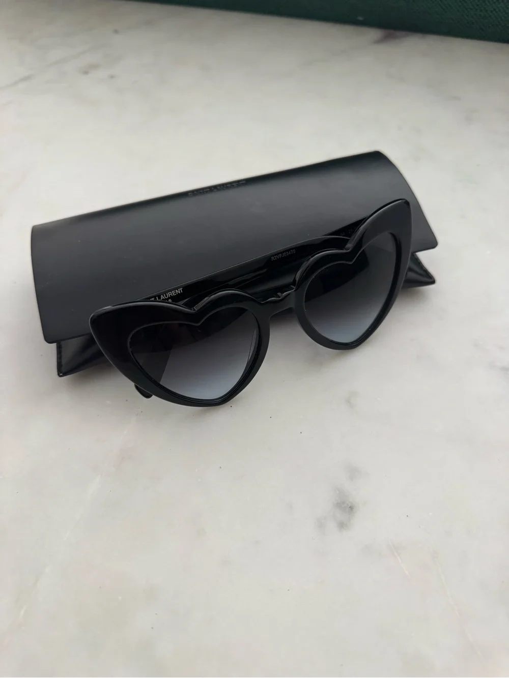 Saint Laurent Glossy Black Heart Frame Sunglasses with Gradient Lenses - Picture 1 of 3